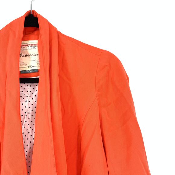 Cartonnier Size Small Coral Orange Blazer Draped Roll Tab Sleeve Zippered Pocket - Picture 3 of 7